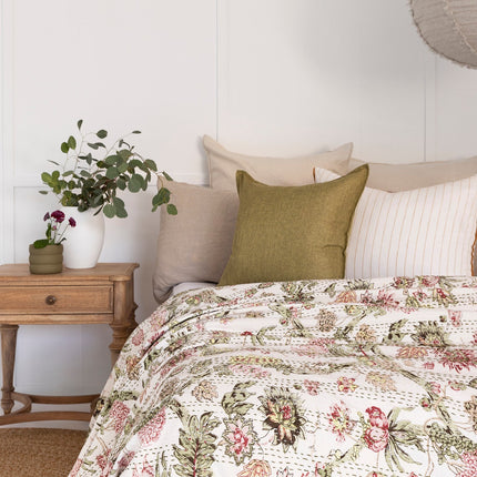 Kantha Quilt Indian Quilt Block Print Quilt Bedspread Bohemian Boho Cotton Throw Quilt Handmade Blanket Doona King Size