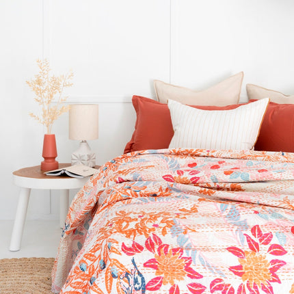 Kantha Quilt Indian Quilt Block Print Quilt Bedspread Bohemian Boho Cotton Throw Quilt Handmade Blanket Doona King Size