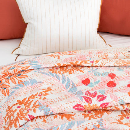 Kantha Quilt Indian Quilt Block Print Quilt Bedspread Bohemian Boho Cotton Throw Quilt Handmade Blanket Doona King Size