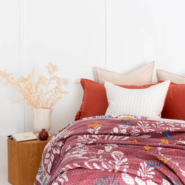 Kantha Quilt Indian Quilt Block Print Quilt Bedspread Bohemian Boho Cotton Throw Quilt Handmade Blanket Doona King Size