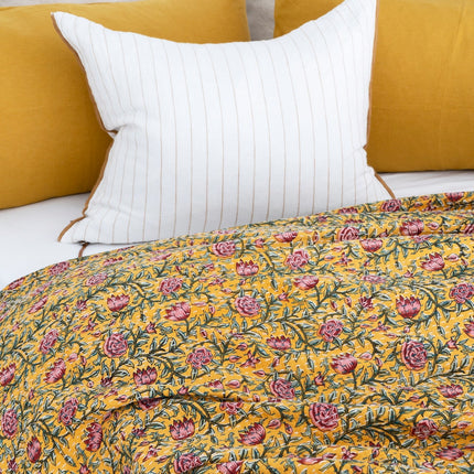 Kantha Quilt Indian Quilt Block Print Quilt Bedspread Bohemian Boho Cotton Throw Quilt Handmade Blanket Doona King Size