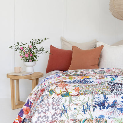 Kantha Quilt Indian Quilt Block Print Quilt Bedspread Bohemian Boho Cotton Throw Quilt Handmade Blanket Doona King Size