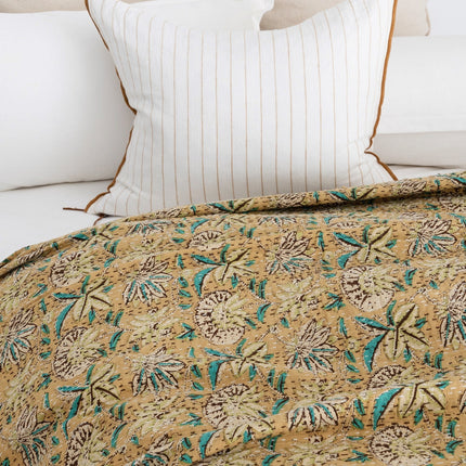 Kantha Quilt Indian Quilt Block Print Quilt Bedspread Bohemian Boho Cotton Throw Quilt Handmade Blanket Doona King Size