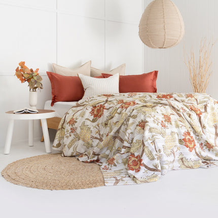 Kantha Quilt Indian Quilt Block Print Quilt Bedspread Bohemian Boho Cotton Throw Quilt Handmade Blanket Doona King Size