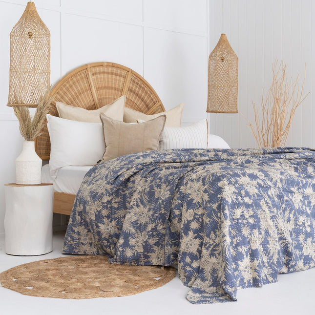 Kantha Quilt Indian Quilt Block Print Quilt Bedspread Bohemian Boho Cotton Throw Quilt Handmade Blanket Doona King Size