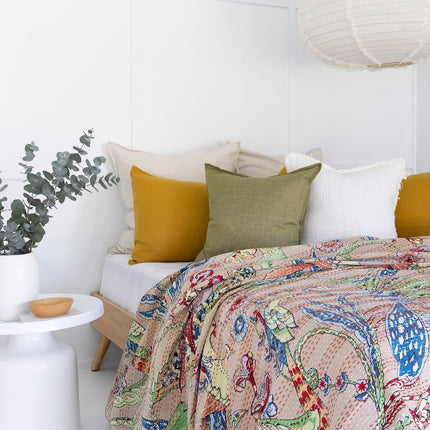 Kantha Quilt Indian Quilt Block Print Quilt Bedspread Bohemian Boho Cotton Throw Quilt Handmade Blanket Doona King Size