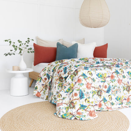 Kantha Quilt Indian Quilt Block Print Quilt Bedspread Bohemian Boho Cotton Throw Quilt Handmade Blanket Doona King Size