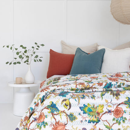 Kantha Quilt Indian Quilt Block Print Quilt Bedspread Bohemian Boho Cotton Throw Quilt Handmade Blanket Doona King Size