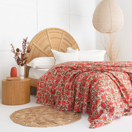 Kantha Quilt Indian Quilt Block Print Quilt Bedspread Bohemian Boho Cotton Throw Quilt Handmade Blanket Doona King Size