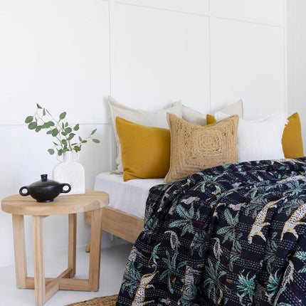 Kantha Quilt Indian Quilt Block Print Quilt Bedspread Bohemian Boho Cotton Throw Quilt Handmade Blanket Doona King Size