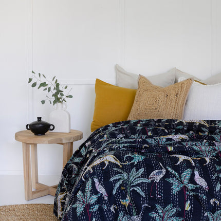 Kantha Quilt Indian Quilt Block Print Quilt Bedspread Bohemian Boho Cotton Throw Quilt Handmade Blanket Doona King Size