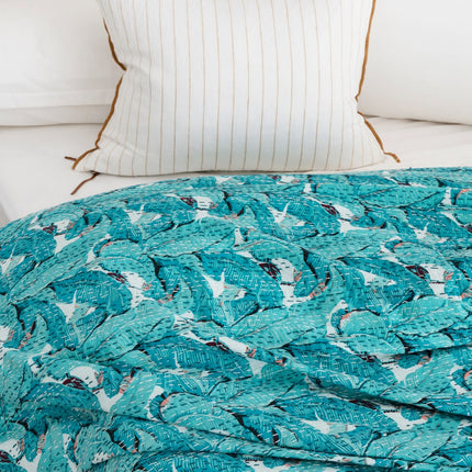 Kantha Quilt Indian Quilt Block Print Quilt Bedspread Bohemian Boho Cotton Throw Quilt Handmade Blanket Doona King Size