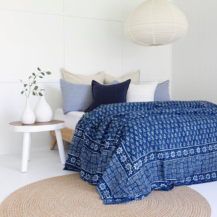 Kantha Quilt Indian Quilt Block Print Quilt Bedspread Bohemian Boho Cotton Throw Quilt Handmade Blanket Doona King Size