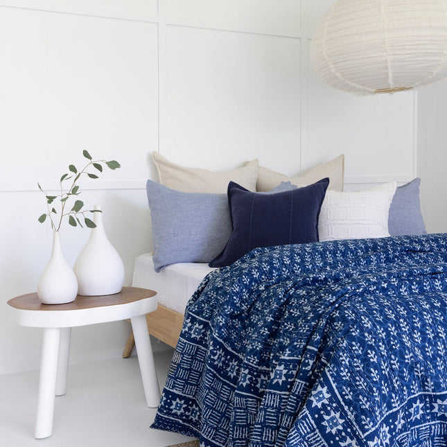 Kantha Quilt Indian Quilt Block Print Quilt Bedspread Bohemian Boho Cotton Throw Quilt Handmade Blanket Doona King Size