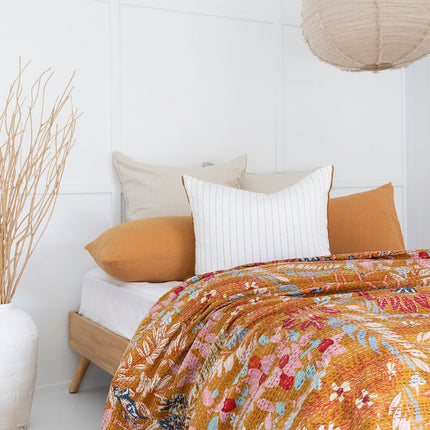 Kantha Quilt Indian Quilt Block Print Quilt Bedspread Bohemian Boho Cotton Throw Quilt Handmade Blanket Doona King Size