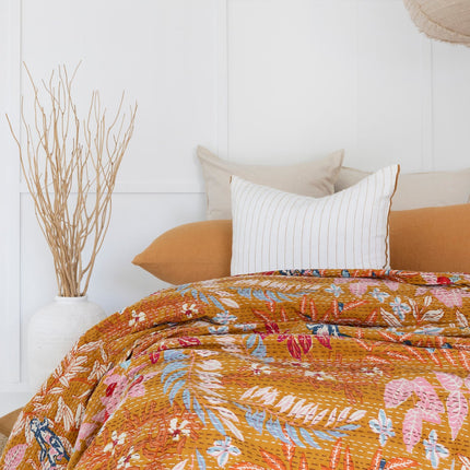 Kantha Quilt Indian Quilt Block Print Quilt Bedspread Bohemian Boho Cotton Throw Quilt Handmade Blanket Doona King Size
