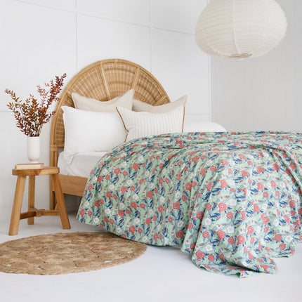 Kantha Quilt Indian Quilt Block Print Quilt Bedspread Bohemian Boho Cotton Throw Quilt Handmade Blanket Doona King Size