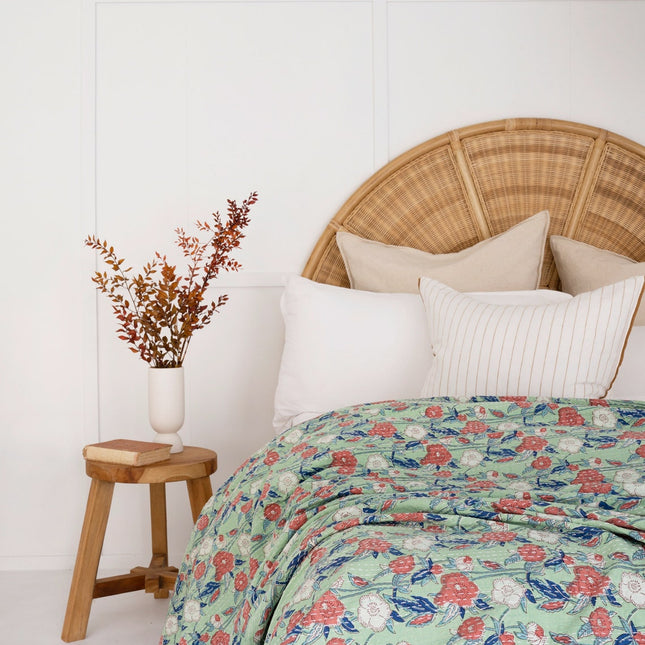 Kantha Quilt Indian Quilt Block Print Quilt Bedspread Bohemian Boho Cotton Throw Quilt Handmade Blanket Doona King Size