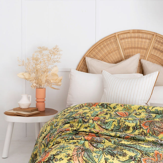 Kantha Quilt Indian Quilt Block Print Quilt Bedspread Bohemian Boho Cotton Throw Quilt Handmade Blanket Doona King Size