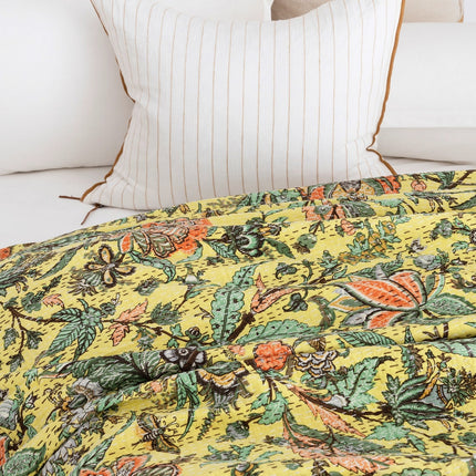 Kantha Quilt Indian Quilt Block Print Quilt Bedspread Bohemian Boho Cotton Throw Quilt Handmade Blanket Doona King Size