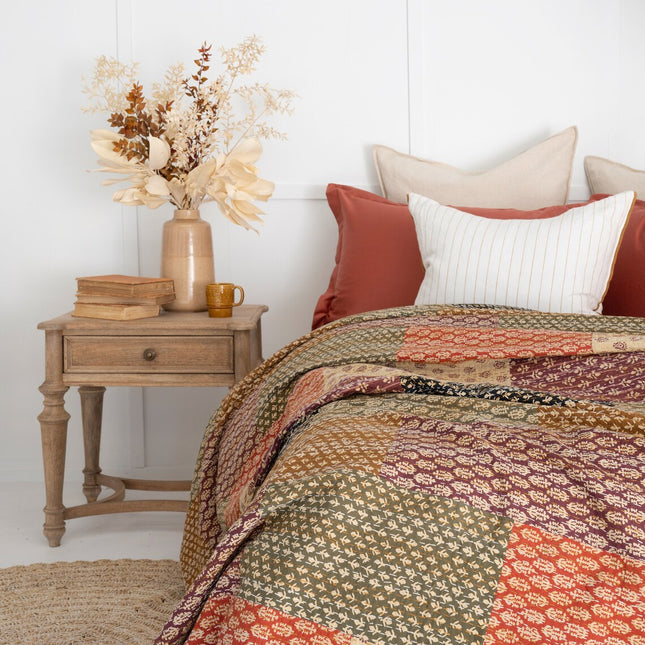 Kantha Quilt Indian Quilt Block Print Quilt Bedspread Bohemian Boho Cotton Throw Quilt Handmade Blanket Doona King Size