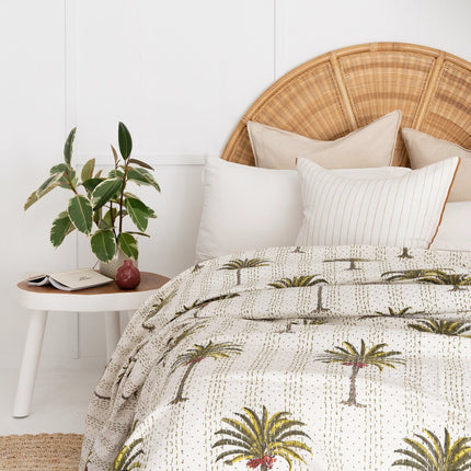 Kantha Quilt Indian Quilt Block Print Quilt Bedspread Bohemian Boho Cotton Throw Quilt Handmade Blanket Doona King Size