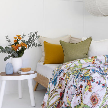 Kantha Quilt Indian Quilt Block Print Quilt Bedspread Bohemian Boho Cotton Throw Quilt Handmade Blanket Doona King Size