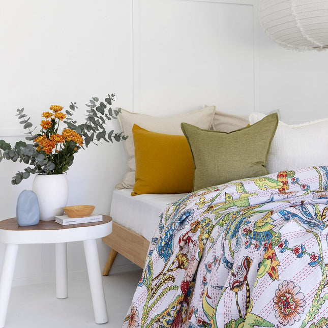 Kantha Quilt Indian Quilt Block Print Quilt Bedspread Bohemian Boho Cotton Throw Quilt Handmade Blanket Doona King Size