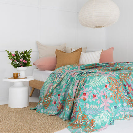 Kantha Quilt Indian Quilt Block Print Quilt Bedspread Bohemian Boho Cotton Throw Quilt Handmade Blanket Doona King Size