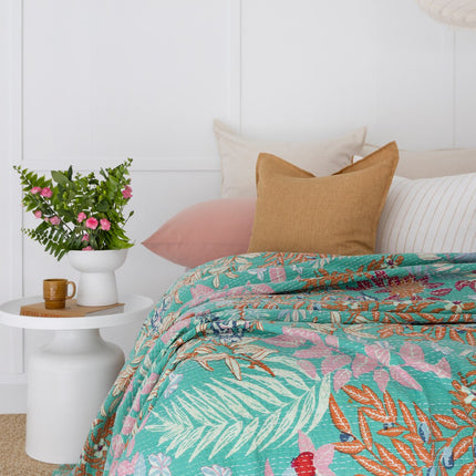 Kantha Quilt Indian Quilt Block Print Quilt Bedspread Bohemian Boho Cotton Throw Quilt Handmade Blanket Doona King Size