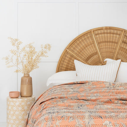 Kantha Quilt Indian Quilt Block Print Quilt Bedspread Bohemian Boho Cotton Throw Quilt Handmade Blanket Doona King Size