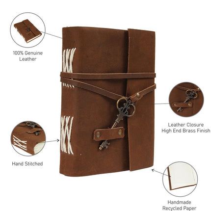 Vintage Leather Journal Recycled Paper Journal, For Notes, Notebook, Sketch book, Diary, Handmade Book,100% Recycled Rag,Tree Free Paper