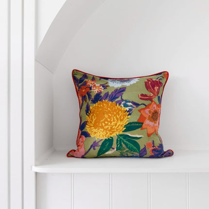 Mexican Painter Pillow Case, Frida Floral Decorative Cushion, Mexican Painter Art Garden Country Mexico Muertes Cushion Cover - Anthro Green