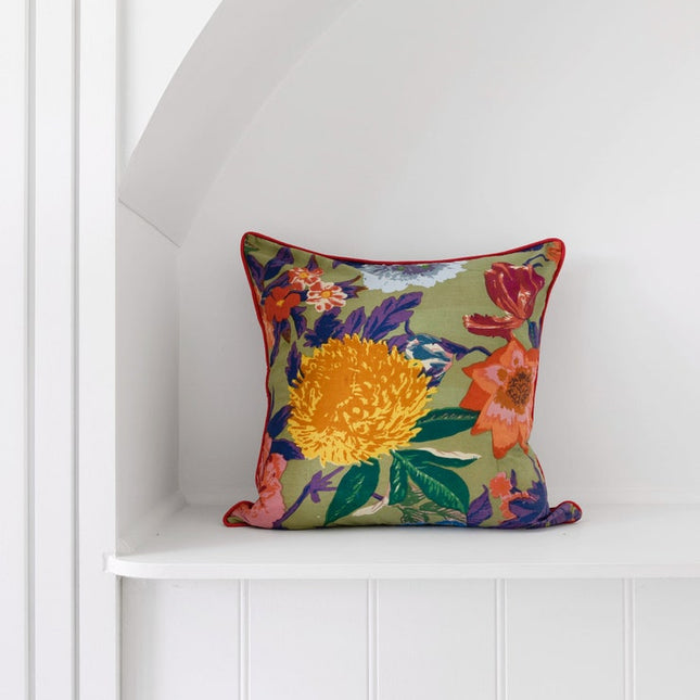 Mexican Painter Pillow Case, Frida Floral Decorative Cushion, Mexican Painter Art Garden Country Mexico Muertes Cushion Cover - Anthro Green