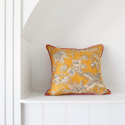 Mexican Painter Pillow Case, Frida Floral Decorative Cushion, Mexican Painter Art Garden Country - MUSTARD FLORAL