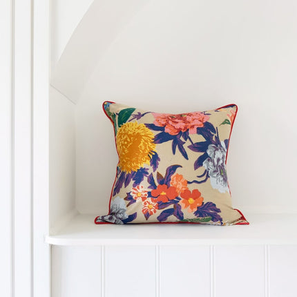 Mexican Painter Pillow Case, Frida Floral Decorative Cushion, Mexican Painter Art Garden Country - Beige Anthro Floral