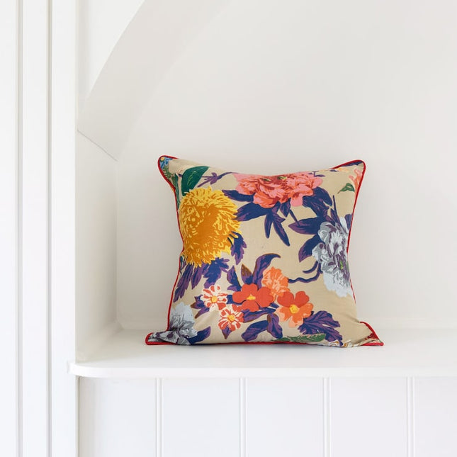 Mexican Painter Pillow Case, Frida Floral Decorative Cushion, Mexican Painter Art Garden Country - Beige Anthro Floral