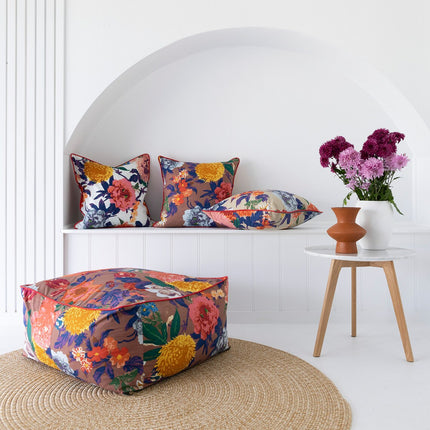 Frida Ottoman Cover Beanbag, Jungle Plants Mexican Painter Art Garden Country Mexico Muertes Ottoman - Brown Anthro