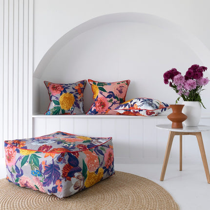 Frida Ottoman Cover Beanbag, Jungle Plants Mexican Painter Art Garden Country Mexico Muertes Ottoman - Purple Anthro