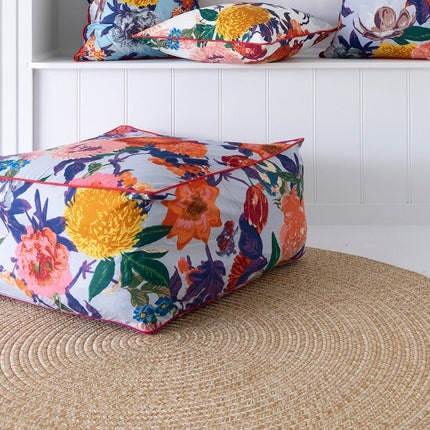 Frida Ottoman Cover Beanbag, Jungle Plants Mexican Painter Art Garden Country Mexico Muertes Ottoman - White Anthro