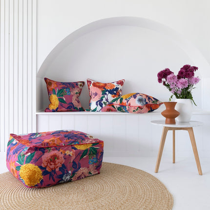 Frida Ottoman Cover Beanbag, Jungle Plants Mexican Painter Art Garden Country Mexico Muertes Ottoman - Pink Anthro