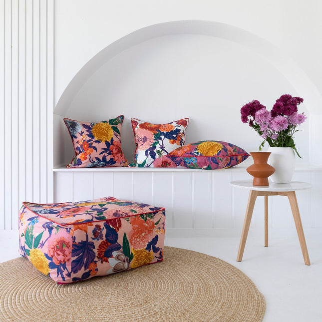 Frida Ottoman Cover Beanbag, Jungle Plants Mexican Painter Art Garden Country Mexico Muertes Ottoman - Pink Anthro