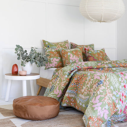 Floral Cotton Quilt Throw Bedspread Block Print Quilt Indian Quilt Comforter Duvet Cover Quilt Gift - Green Cherry Monkey