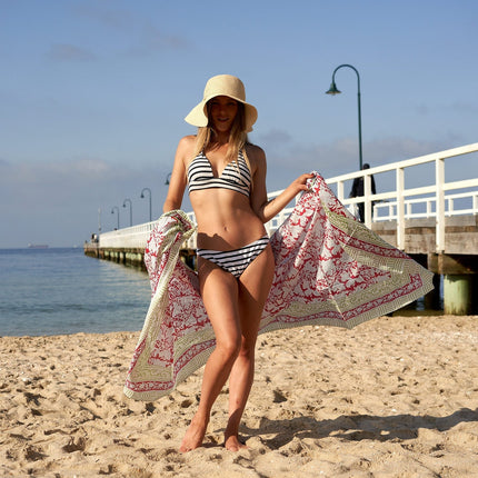 Cotton Sarong  Block Print Sarong Pareo  Cotton Boho Scarf  Neck Head Wrap Beach Sarong  Gift for her Mothers Day Valentines Birthday Summer