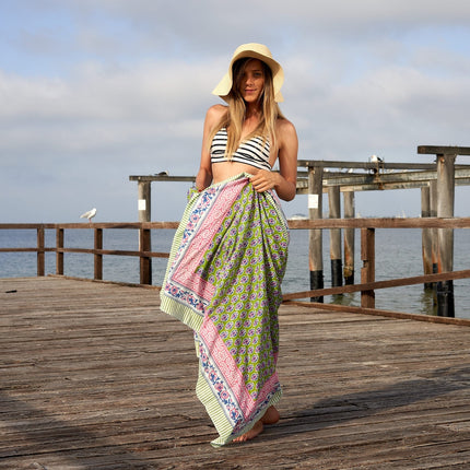 Cotton Sarong  Block Print Sarong Pareo  Cotton Boho Scarf  Neck Head Wrap Beach Sarong  Gift for her Mothers Day Valentines Birthday Summer