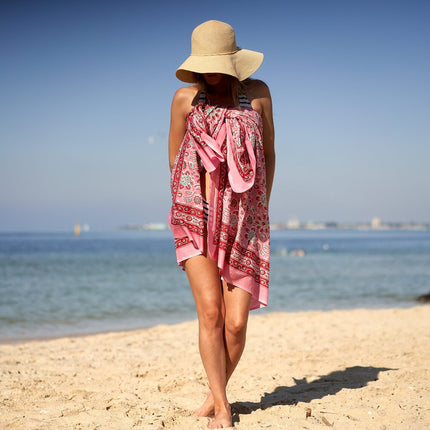 Cotton Sarong  Block Print Sarong Pareo  Cotton Boho Scarf  Neck Head Wrap Beach Sarong  Gift for her Mothers Day Valentines Birthday Summer
