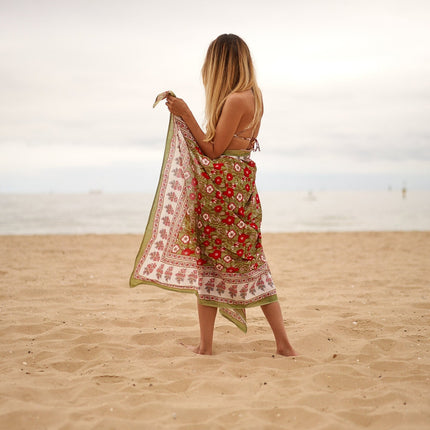 Cotton Sarong| Block Print Sarong Pareo| Cotton Boho Scarf| Neck Head Wrap|Beach Sarong| Gift for her|Mothers Day Valentines Birthday Summer