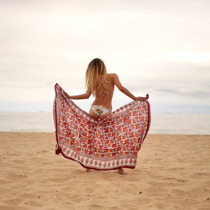 Cotton Sarong| Block Print Sarong Pareo| Cotton Boho Scarf| Neck Head Wrap|Beach Sarong| Gift for her|Mothers Day Valentines Birthday Summer