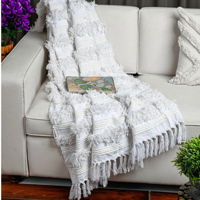 Bohemian White Throw blanket handwoven throw sofa throw Moroccan blanket throw navy blanket sofa boho decor mothers day gift