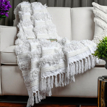 Bohemian White Throw blanket handwoven throw sofa throw Moroccan blanket throw navy blanket sofa boho decor mothers day gift